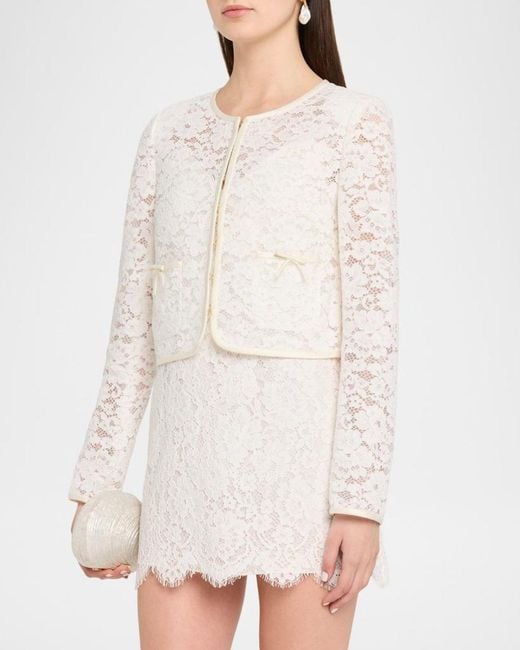 LoveShackFancy White Junetta Floral Lace Cropped Jacket
