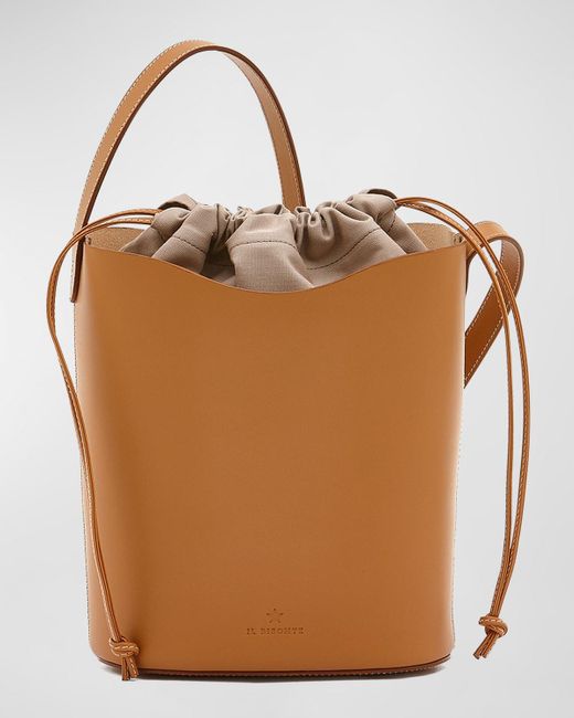 Il Bisonte Brown Roseto Vacchetta Leather Bucket Bag