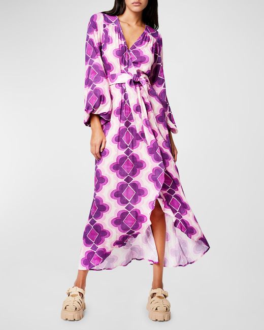 Smythe Pink Hostess Lantern-Sleeve Midi Wrap Dress