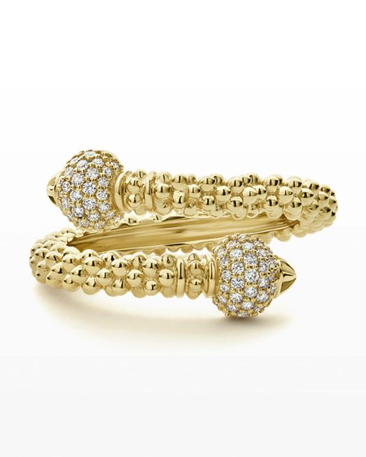 Lagos Metallic 18k Caviar Gold Wrap Ring W/ Diamonds, Size 7