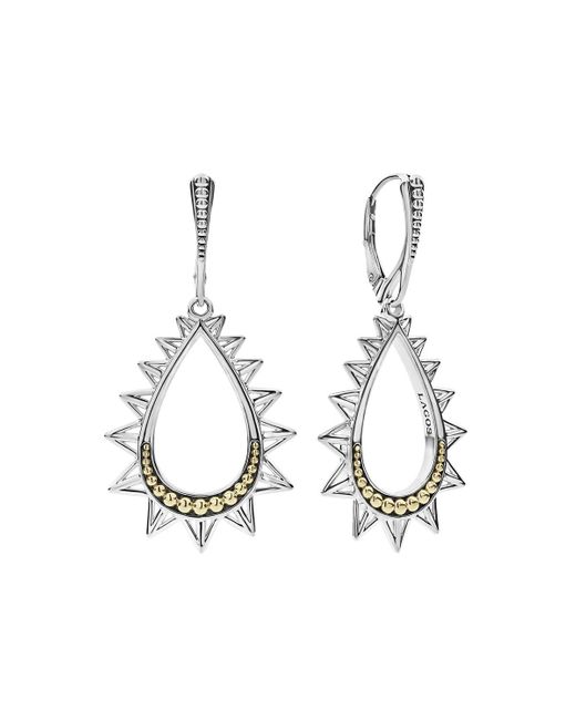 Lagos White 18k Yellow Gold & Sterling Silver Ksl Spiked Pyramid Pear Shaped Drop Earrings
