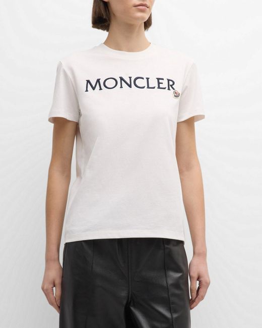 Moncler White Embroidered Logo Short-sleeve T-shirt