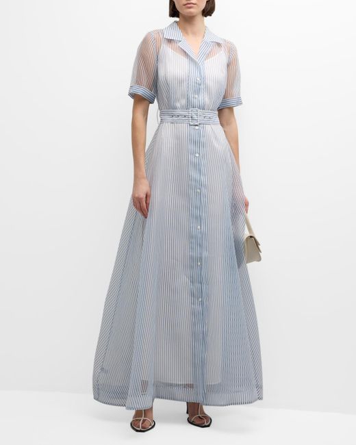 Staud Gray Millie Short-sleeve Belted Organza Dress