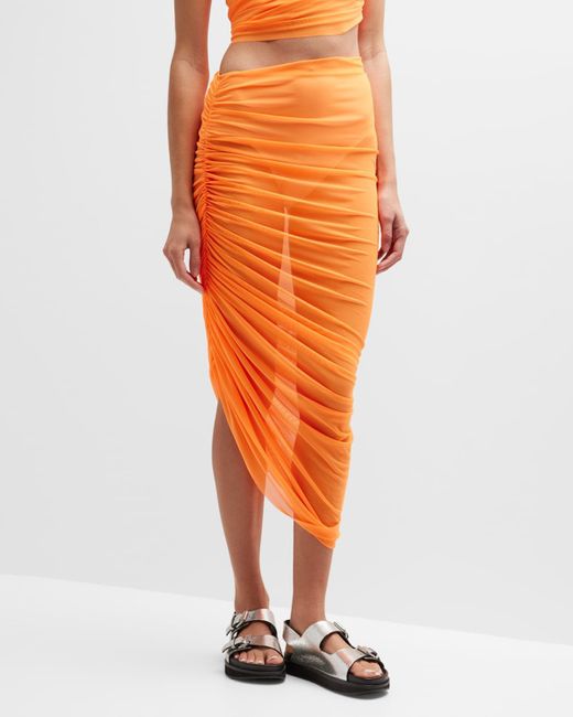 Norma Kamali Diana Asymmetric Long Shirred Skirt in Orange | Lyst