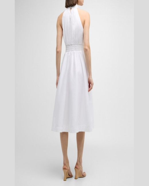 Veronica Beard White Kinny High-Neck A-Line Midi Dress