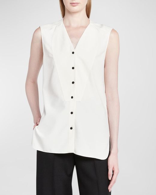 Loro Piana White Caylee Silk Dyed Button-front Blouse
