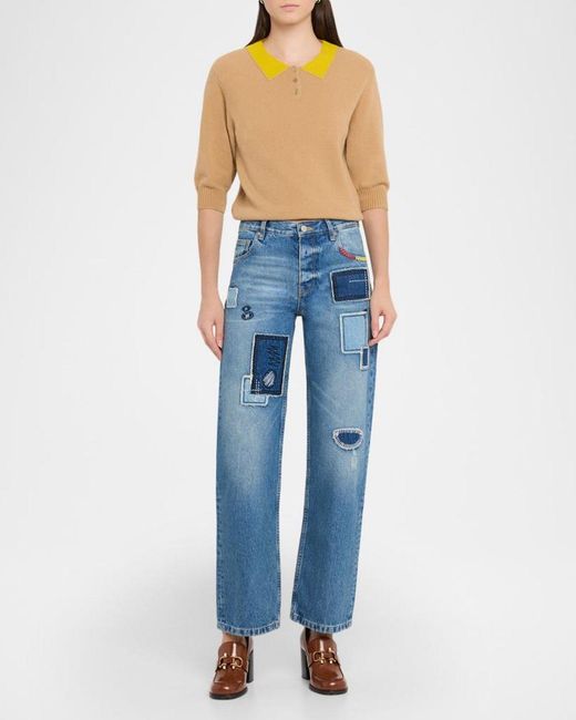 Marc Jacobs Blue Straight-Leg Patchwork Jeans
