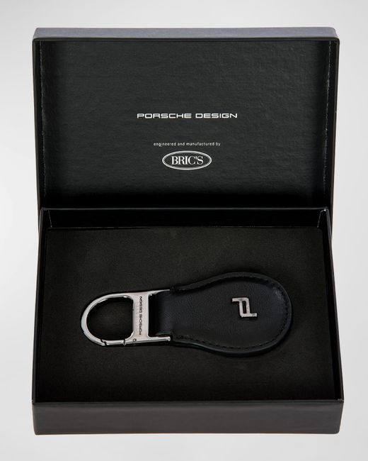 Porsche Design Black Pd-logo Leather Drop Keyring for men
