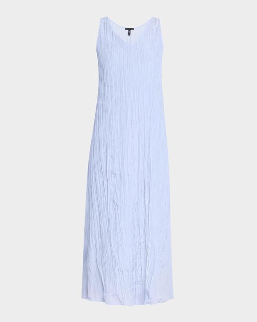 Eileen Fisher Women's Blue Sleeveless Crinkled Silk Midi Dress