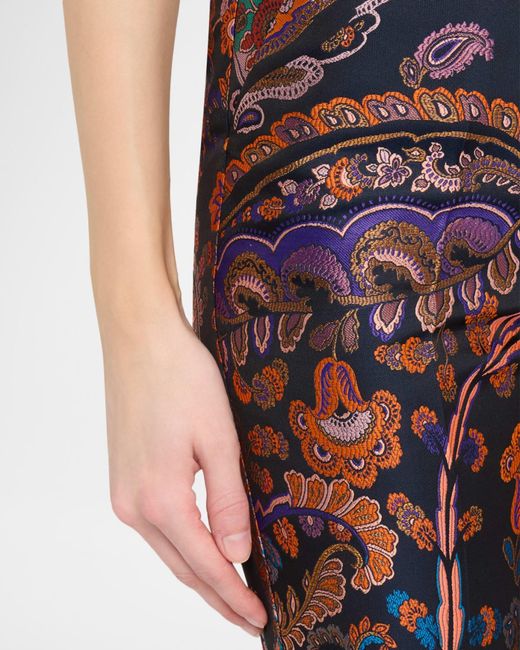 Etro Red Paisley Silk Brocade Slim-Fit Pants