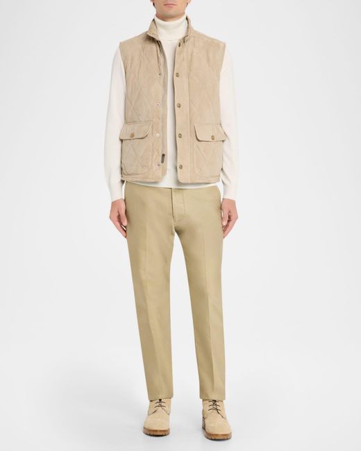Ralph Lauren Men's Natural Apos;S Carleton Quilted Suede Full-Zip Vest