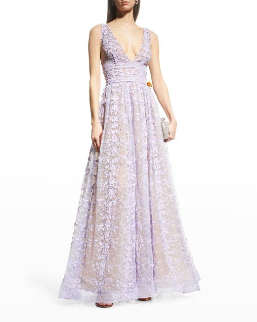 Bronx and Banco Purple Megan V-neck Lace Maxi Dress