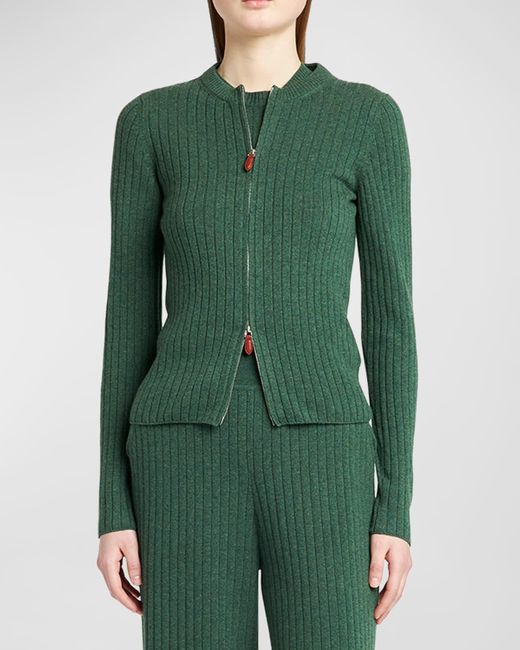 Loro Piana Green Maras Cashmere Zip-up Cardigan