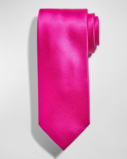 Stefano Ricci Pink Solid Silk Satin Tie for men