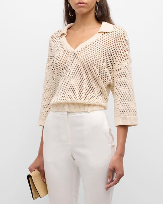 Peserico Natural Open-Knit Sequin-Embellished Sweater
