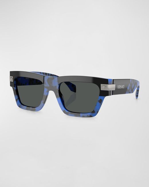 Versace Blue Plaque Acetate Rectangle Sunglasses for men
