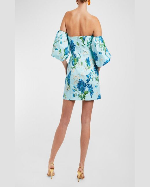 mestiza Blue Arlowe Floral-Print Off-Shoulder Mini Dress