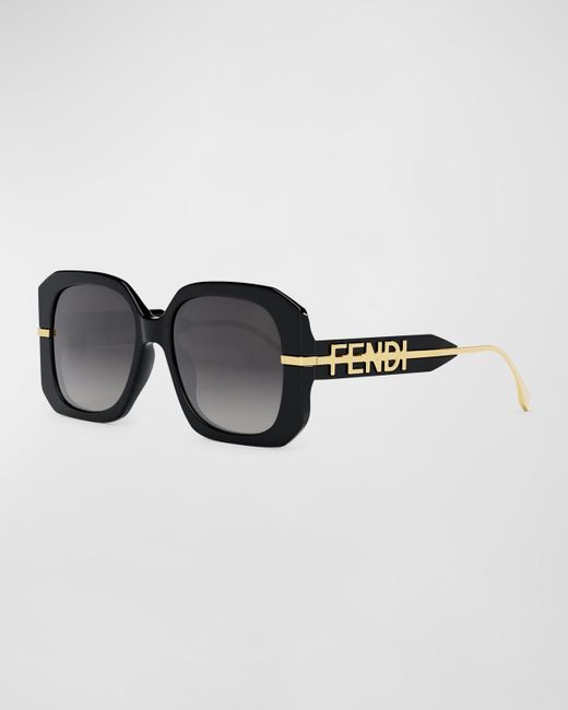 Fendi Multicolor Oversized Logo Square Acetate & Metal Sunglasses