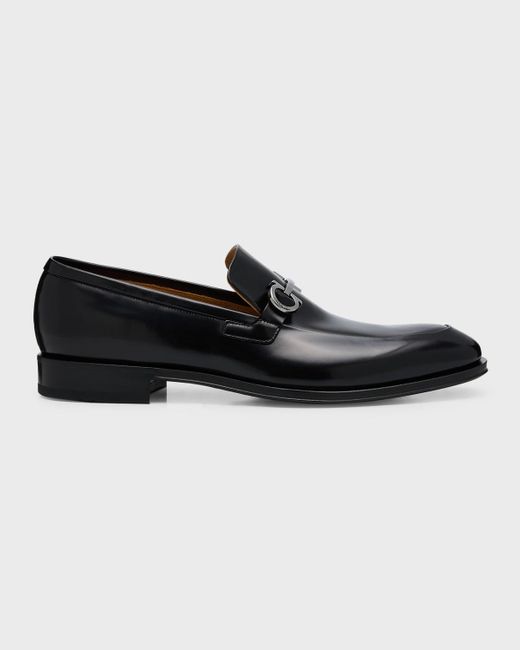 Ferragamo Black Finley Leather Bit-Strap Loafers for men