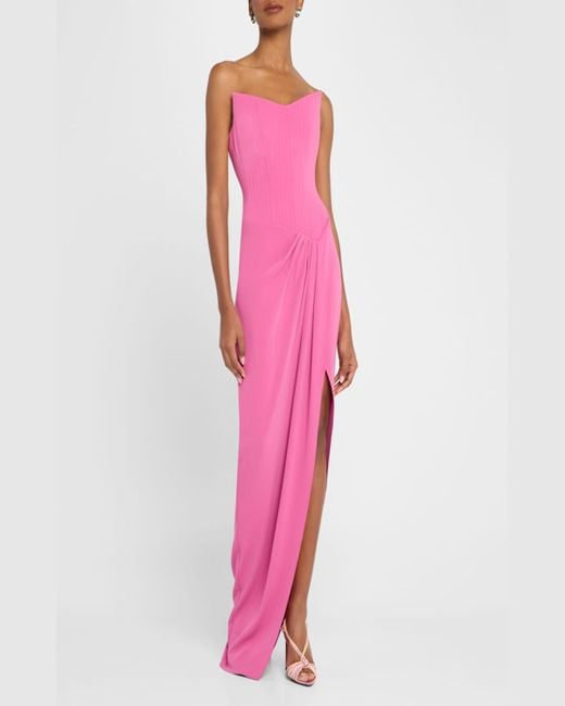 Alex Perry Pink Strapless Corset Asymmetric Crepe Gown