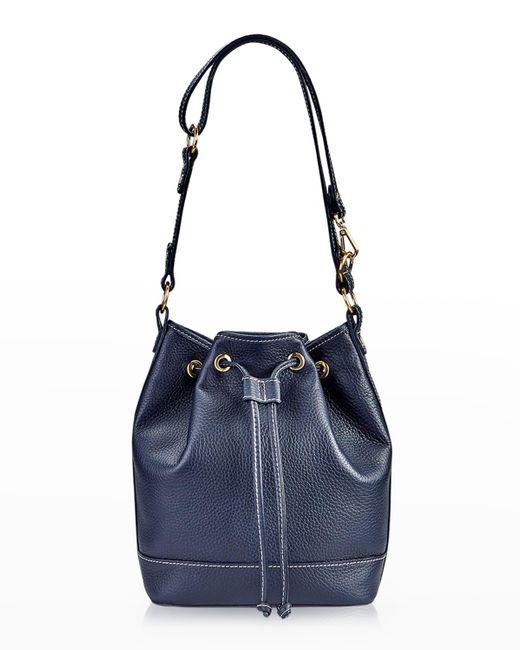 Gigi New York Blue Cassie Drawstring Leather Bucket Bag