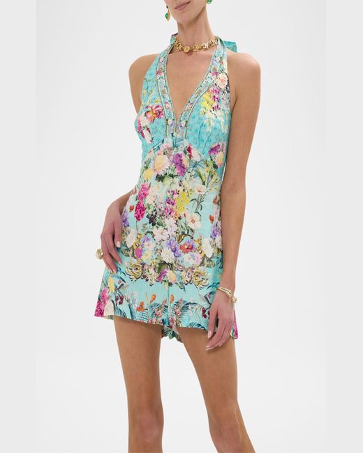 Camilla Green Button-Front Halter Playsuit