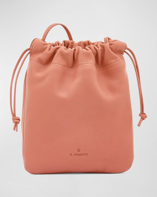 Il Bisonte Orange Bellini Drawstring Leather Bucket Bag