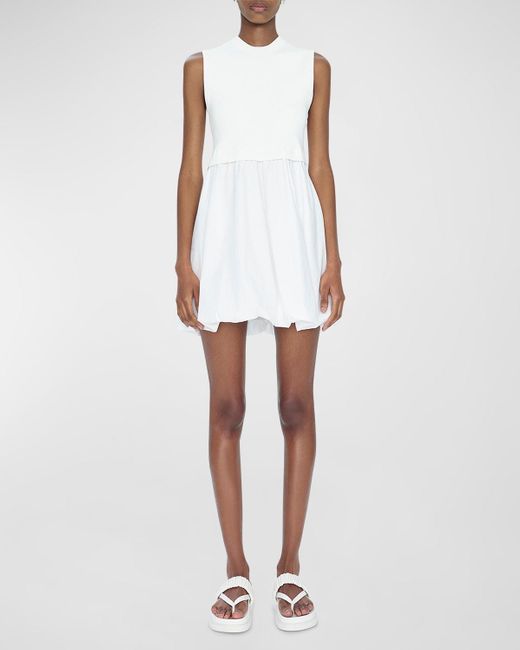 Jonathan Simkhai White Josey Sleeveless Bubble-Skirt Mini Dress