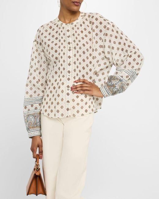 Veronica Beard Natural Lollie Button-Front Blouse