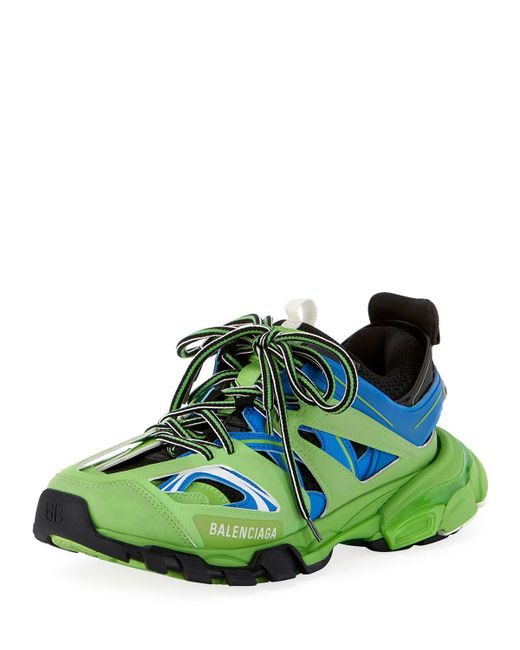 Balenciaga Rubber Mixed-media Leather Track Sneakers in Green for Men ...