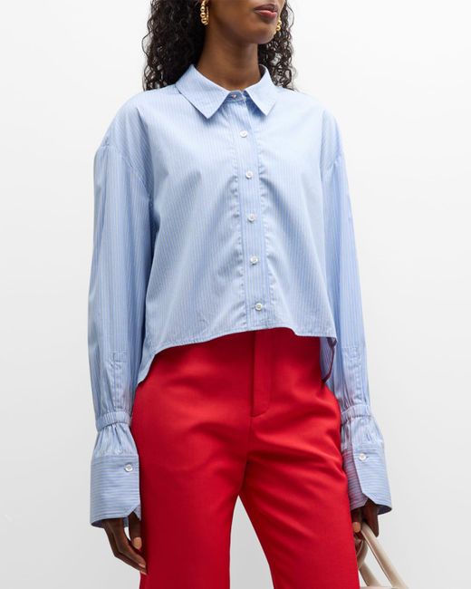 A.L.C. White Monica Pinstripe Cropped Button-front Shirt