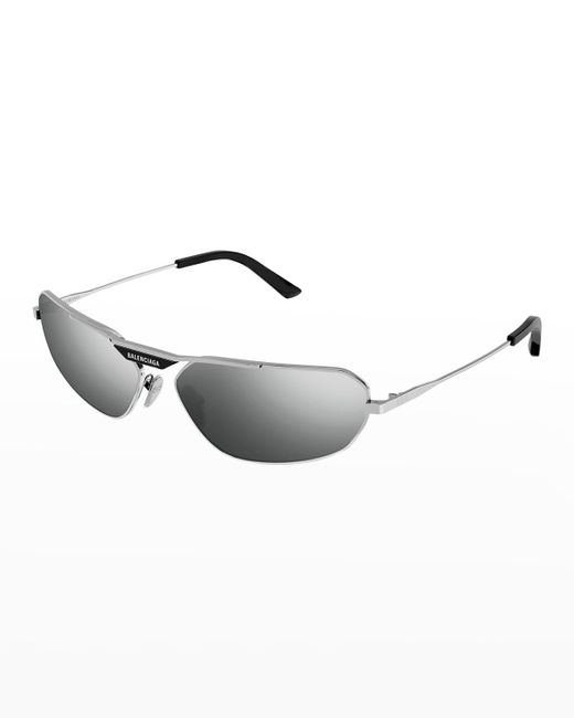 Balenciaga White Logo Top Bar Round Metal Sunglasses for men