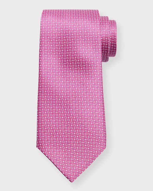 Stefano Ricci Pink Silk Micro-geometric Tie for men