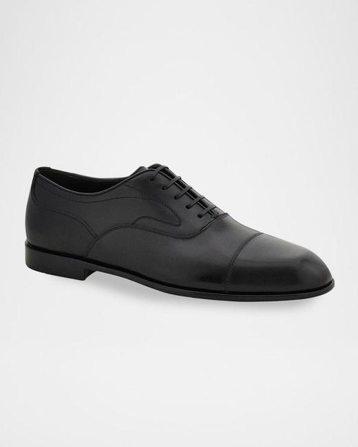 Ferragamo Black Apos;S Trinity Leather Cap-Toe Derby Shoes for men