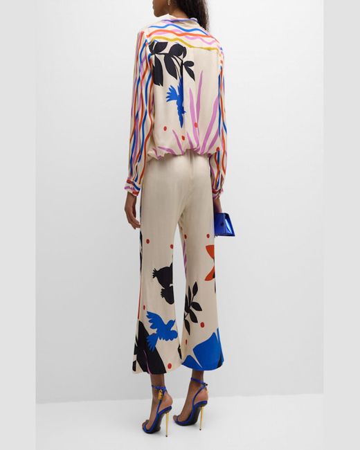 Johnny Was Multicolor Yasmin Cropped Floral-Print Flare-Leg Pants