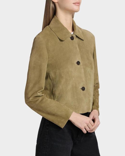 Arma Green Emy Button-Down Goatskin Suede Jacket
