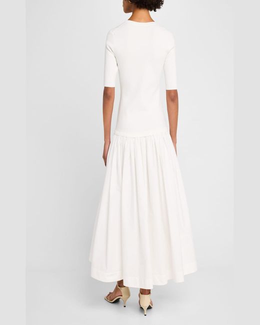 Jonathan Simkhai White Patton Drop-Waist Midi Dress