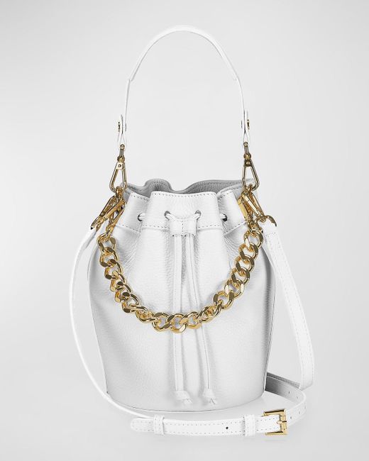 Gigi New York White Brooklyn Drawstring Leather Bucket Bag