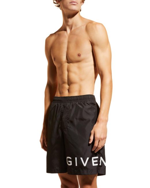 Givenchy Black Long Logo Swim Shorts for men