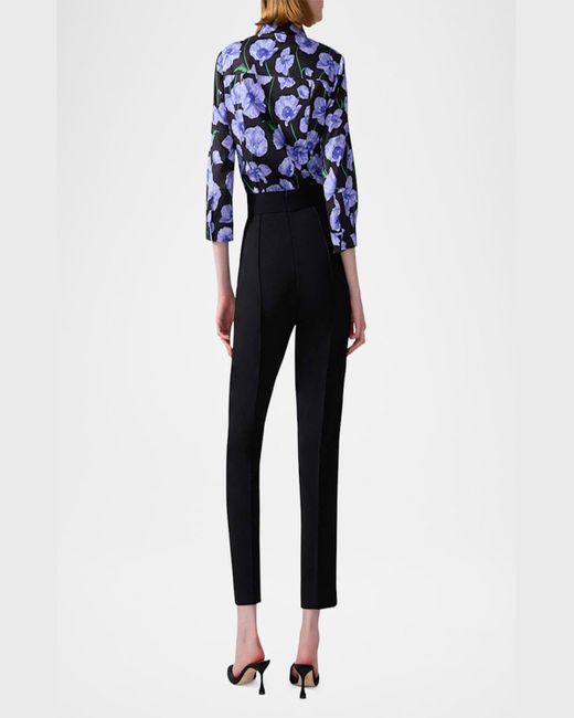 Carolina Herrera Blue Flower-Print Button-Down Icon Blouse