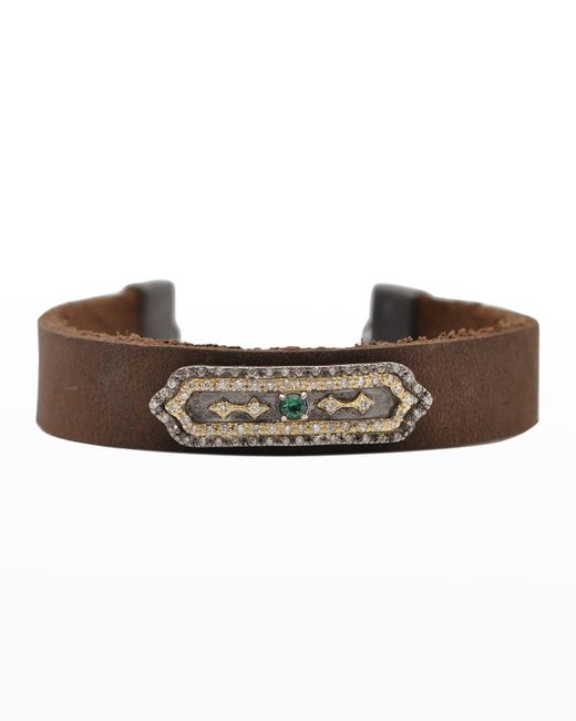 Armenta Brown Old World Tourmaline And Diamond Shield Leather Bracelet
