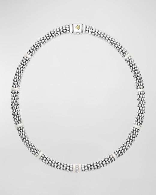 Lagos Metallic Sterling And Caviar Ceramic Diamond Link Necklace