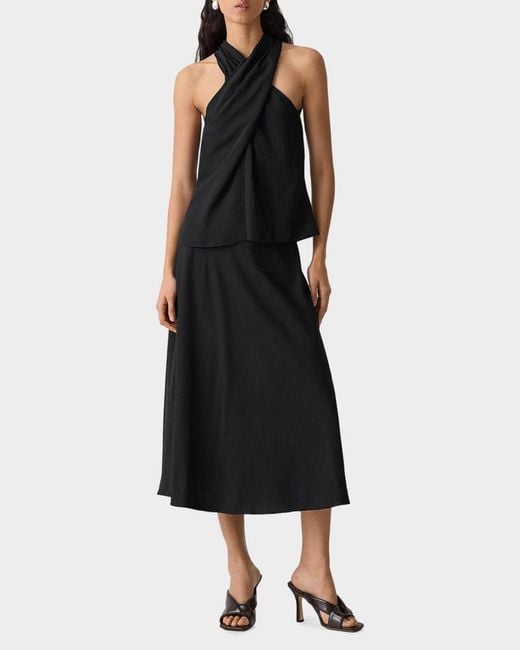Theory Black Halter Solid Sleeveless Top