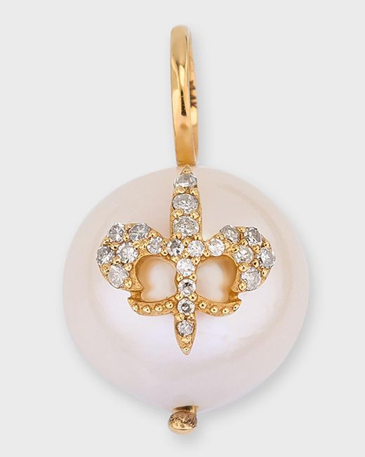 Kastel Jewelry White Diamond Fleur De Lis Freshwater Pearl Pendant