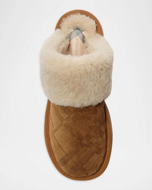 Burberry Brown Flint Shearling-Lined Suede Slippers
