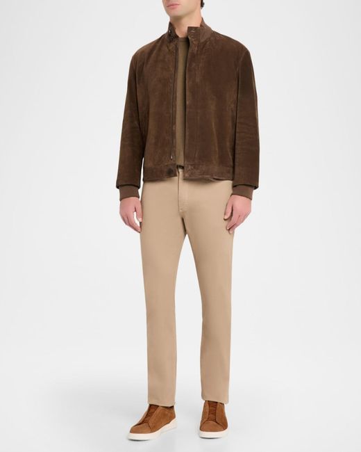 Zegna Brown Apos;S Suede Hidden-Zip Bomber Jacket for men