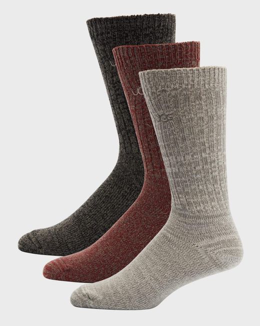 UGG Trey Rib-knit Crew Socks, 3-pack Gift Set in Brown for Men | Lyst