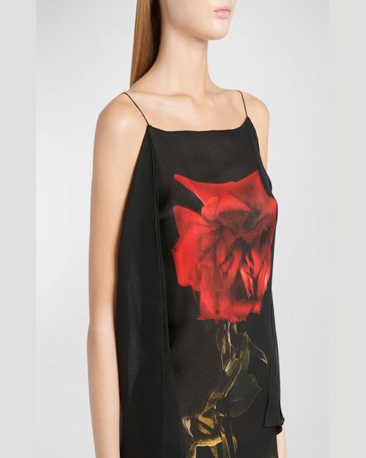 Alexander McQueen Black Chiffon Shadow Maxi Dress With Rose Print Detail