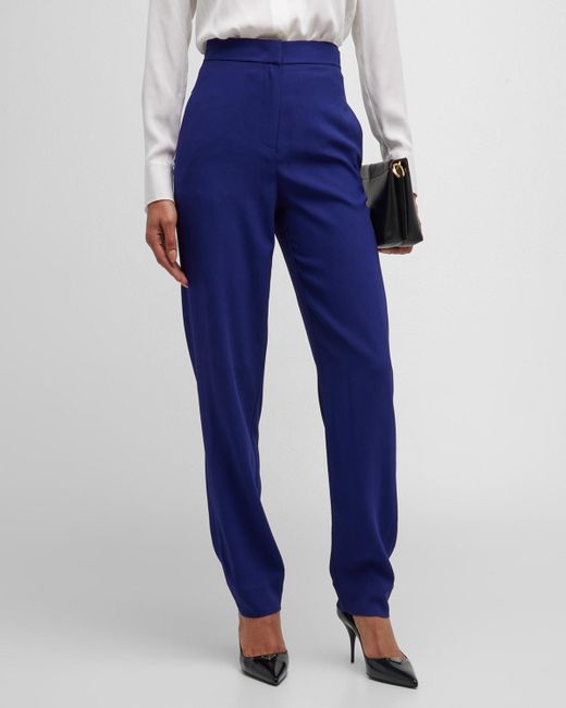 Emporio Armani Blue High-rise Tapered Stretch Viscose Trousers