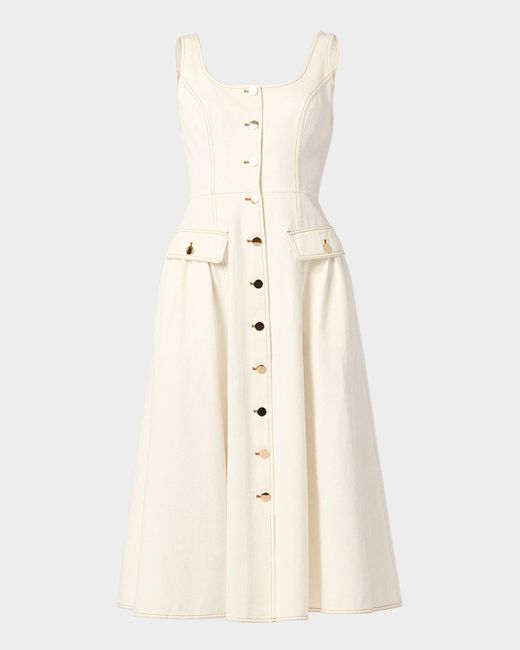 Shoshanna Natural Belle Sleeveless Button-Down Cotton Midi Dress